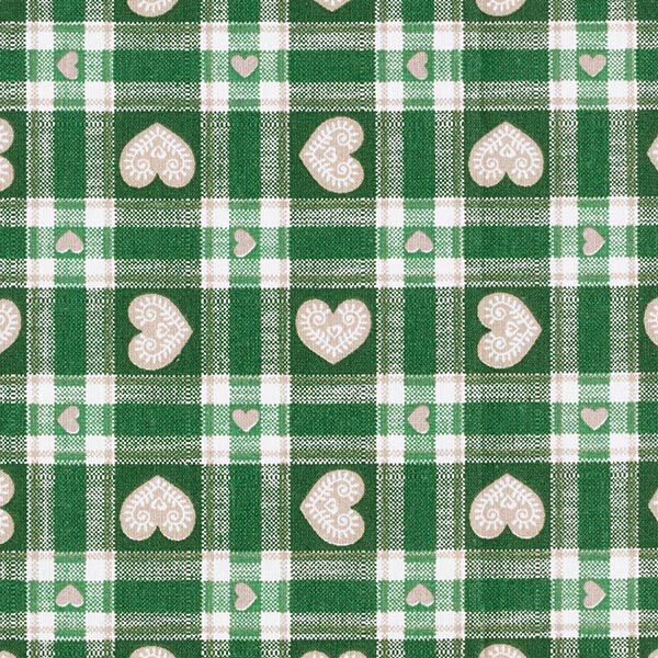 Tela de algodón Cretona Cuadros Vichy y corazones – verde – Muestra,  image number 1