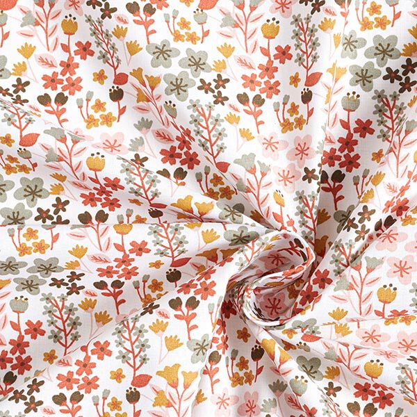 Tela de algodón Cretona Filigrana de flores – naranja/blanco,  image number 3