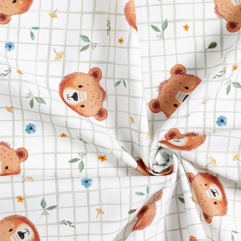 Popelina de algodón Peluche con estampado de cuadros Impresión digital – blanco/caña,  image number 3