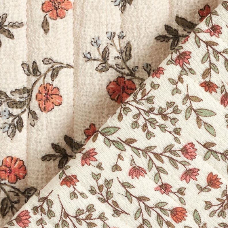 Muselina Tela acolchada Flores románticas – blanco lana/morado claro,  image number 6