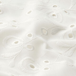 Tela de algodón con bordado inglés de zarcillos – blanco, 