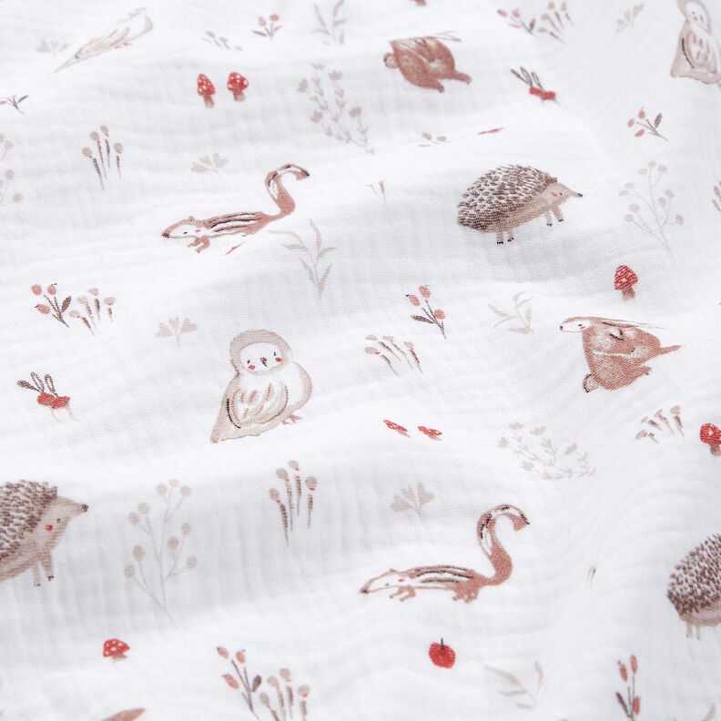 Muselina/doble arruga Animales en el claro del bosque – blanco,  image number 2