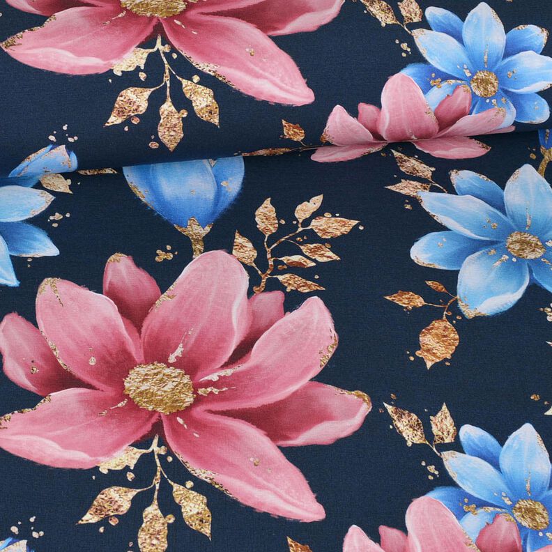 Tela de jersey de algodón Flores de ensueño | Glitzerpüppi – azul marino,  image number 2