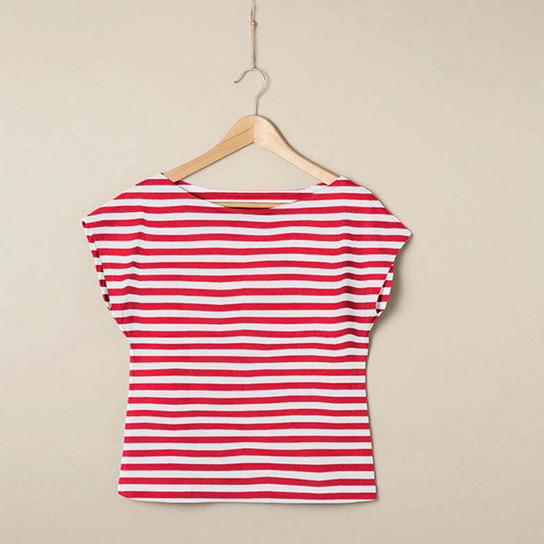 Tela de jersey de algodón Rayas anchas – rojo/blanco,  image number 6