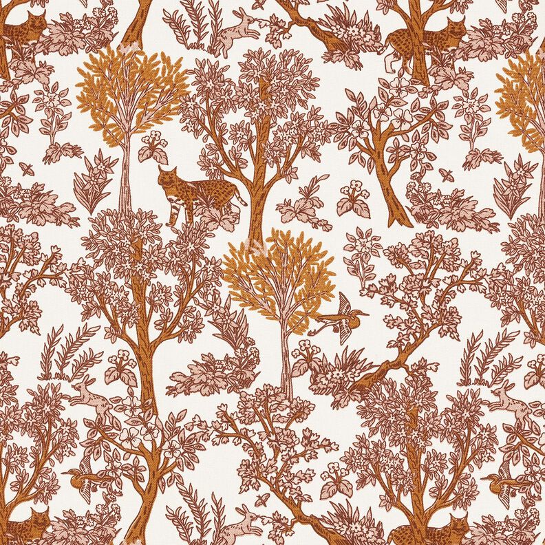 Tela decorativa Panama media Animales en el bosque – blanco/caramelo,  image number 1