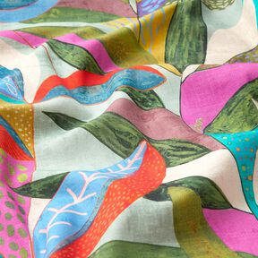 Tela decorativa Panama media Hojas tropicales – naranja/verde oscuro, 