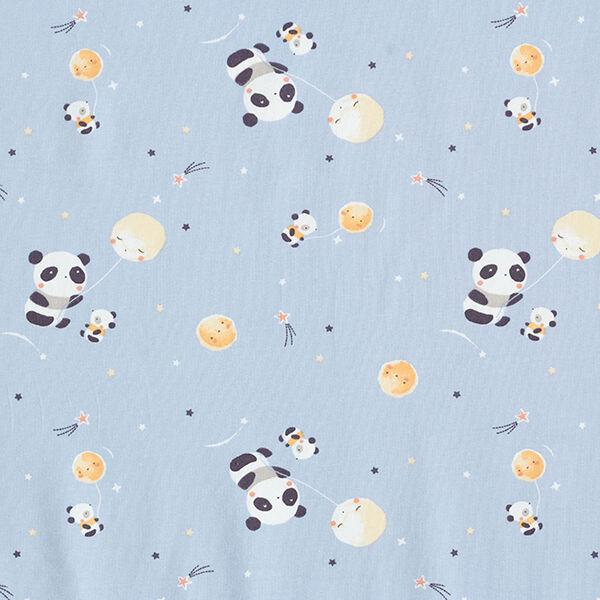 Tela de jersey de algodón Panda con globo lunar – cielo azul,  image number 1