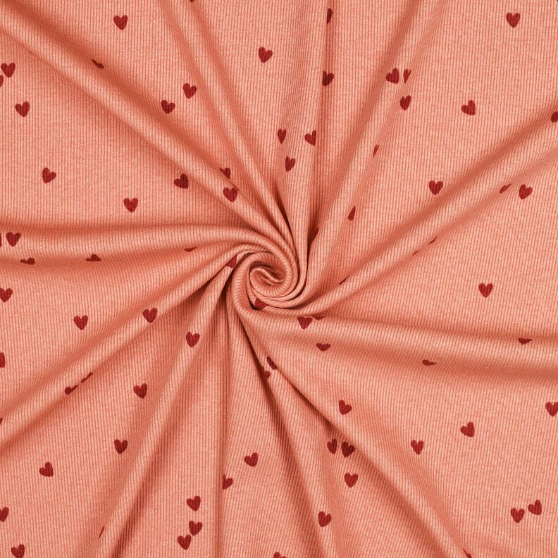 Jersey canelado Corazones dispersos | Poppy Fabrics – salmón/rojo oscuro,  image number 3
