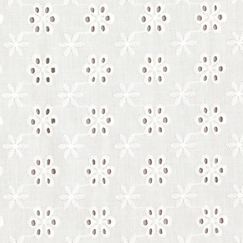 Tela de algodón con bordado inglés de flores – blanco,  image number 1