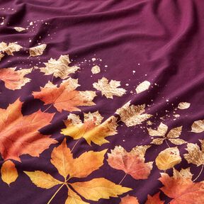 Felpa francesa Tela ribeteada Hojas de arce | Glitzerpüppi – merlot/oro antiguo, 