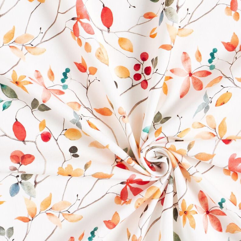 Tela de jersey de algodón Ramas de flores Impresión digital – marfil,  image number 3