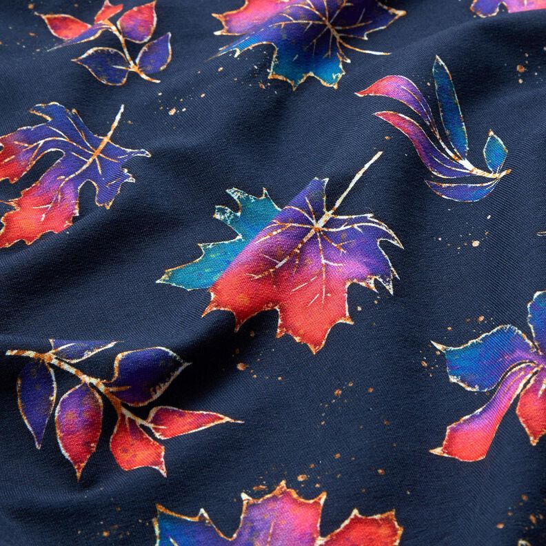 Felpa francesa Hojas de oto&ntilde;o coloridas | Glitzerp&uuml;ppi &ndash; azul noche/rojo fuego,  image number 2