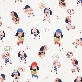 Tela de jersey de algodón Perro patinador Impresión digital | Poppy Fabrics – marfil/rosa dorado, 