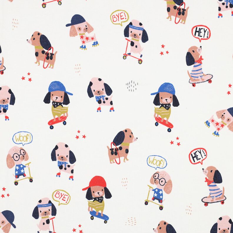Tela de jersey de algodón Perro patinador Impresión digital | Poppy Fabrics – marfil/rosa dorado,  image number 1