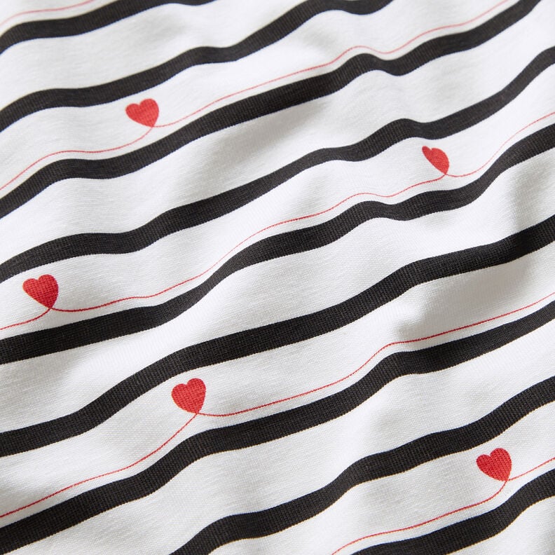 Tela de jersey de algodón Rayas y corazones – blanco lana/negro,  image number 2