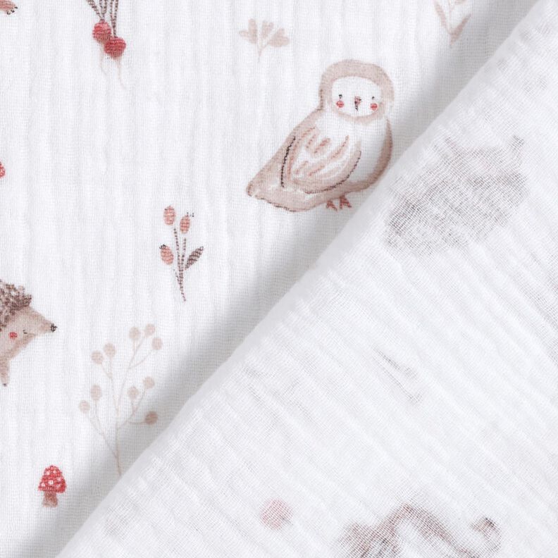 Muselina/doble arruga Animales en el claro del bosque – blanco,  image number 4