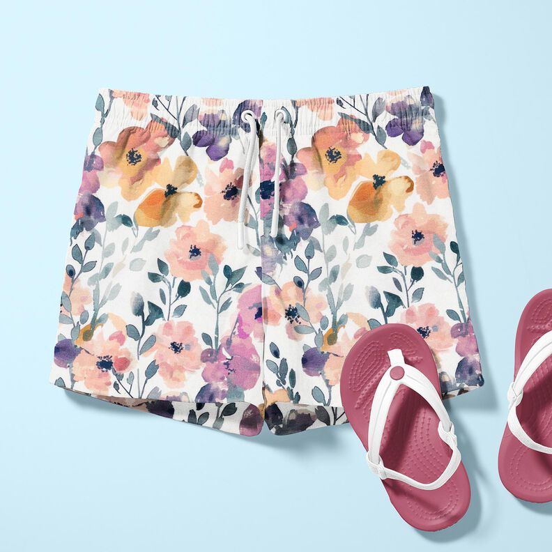 GOTS Tela de jersey de algodón Prado de flores de acuarela Impresión digital – marfil,  image number 6