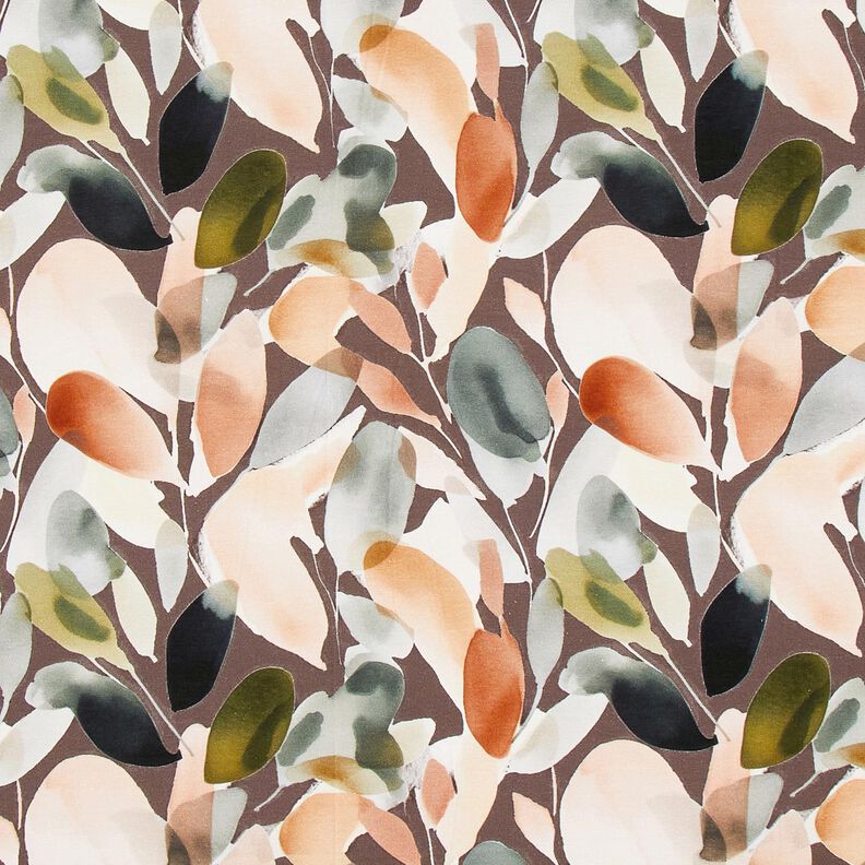 Tela de jersey de algodón Impresión digital de flores de acuarela – cobre/pistacho,  image number 1