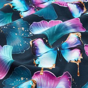 Tela de jersey de algodón Mariposas ginkgo | Glitzerpüppi  – azul noche, 