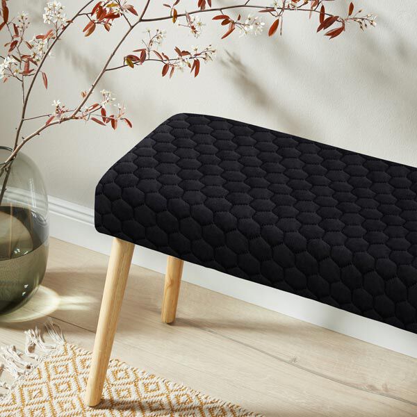 Tela de tapicería Terciopelo acolchado en diseño de panal – negro – Muestra,  image number 7