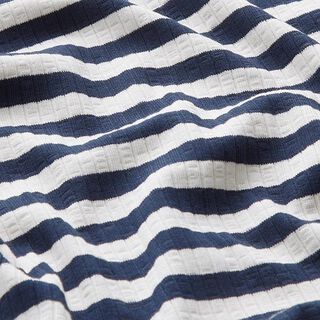 Jersey canelado Hilo teñido con rayas horizontales – blanco lana/azul marino, 