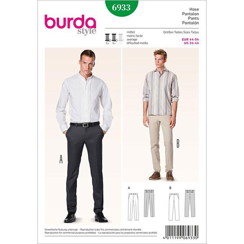 Pantalones para hombre, forma estrecha, Burda 6933,  image number 1