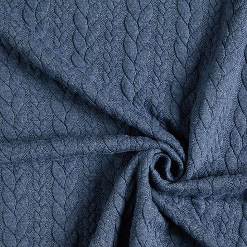 Tela de jersey jacquard Cloqué Punto trenzado – azul vaquero,  image number 3
