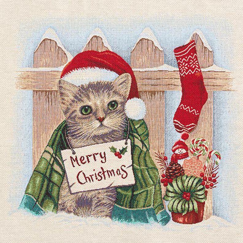 Panel Tapiz Gato de navidad – azul claro/rojo,  image number 1
