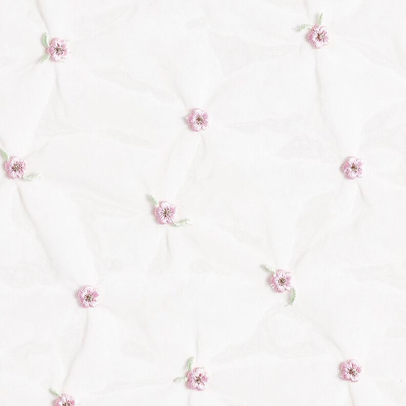 Malla fina Flores bordadas – blanco/rosado,  image number 1