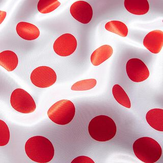 Polyestersatin große Punkte – blanco/rojo, 