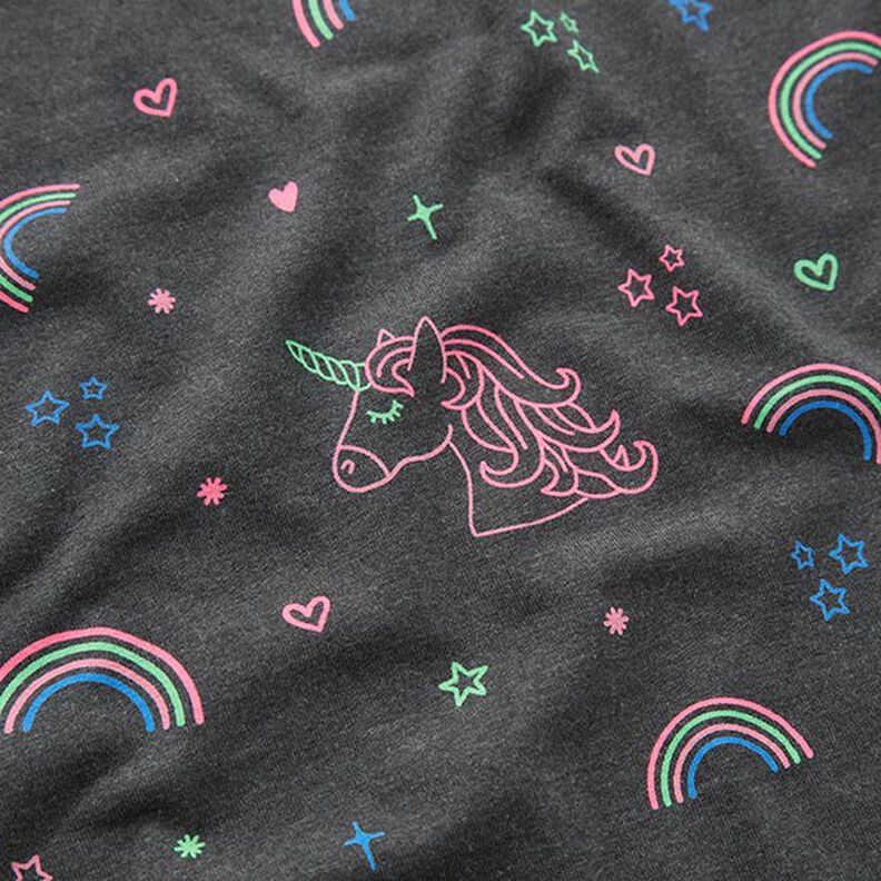 Tela de jersey de algodón Unicornios de neón y arcoíris. – antracito,  image number 2
