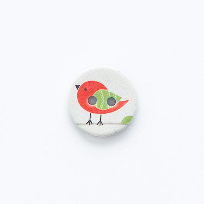 Botón con diseño de pájaro de 2 agujeros [ Ø 15 mm ] – blanco lana/rojo,  image number 1