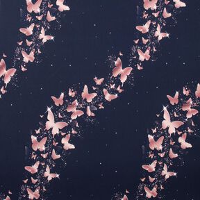 Tela de jersey de algodón Mariposas brillantes | Glitzerpüppi – azul noche/rosa antiguo, 