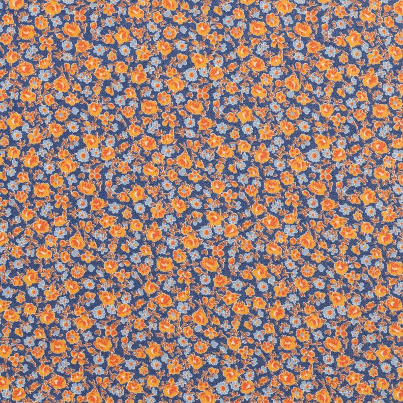 Chifón Estampado de florecillas – índigo/naranja,  image number 1