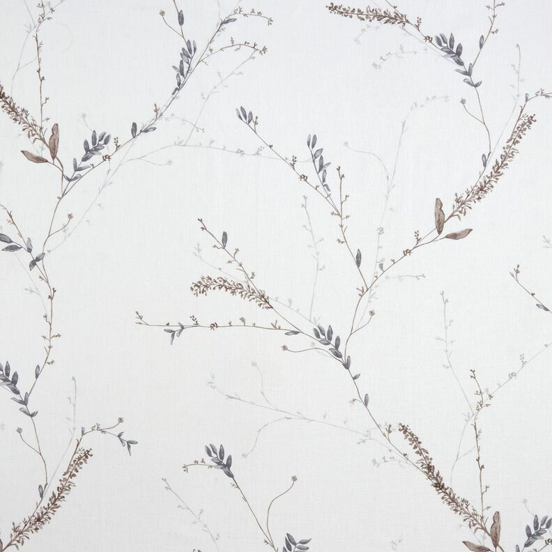 Tela para cortinas Voile Ramitas – blanco/gris plateado,  image number 1