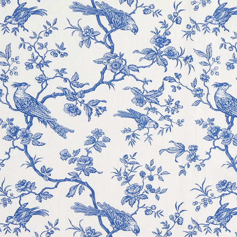 Tela de algodón Cretona Pájaro – azul real/blanco lana,  image number 1