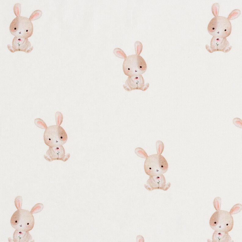GOTS Tela de jersey de algod&oacute;n Conejo con flor Impresi&oacute;n digital &ndash; marfil,  image number 1
