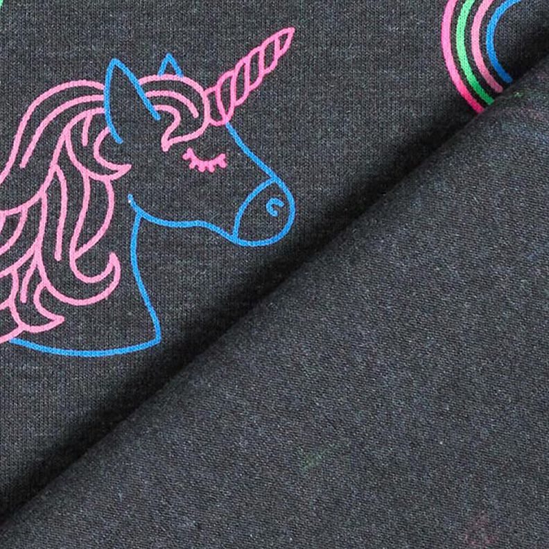 Tela de jersey de algodón Unicornios de neón y arcoíris. – antracito,  image number 5