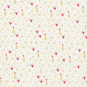 Tela de algodón Popelina Corazones y estrellas – blanco lana/dorado, 