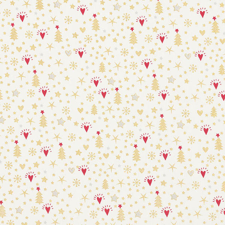 Tela de algodón Popelina Corazones y estrellas – blanco lana/dorado,  image number 1