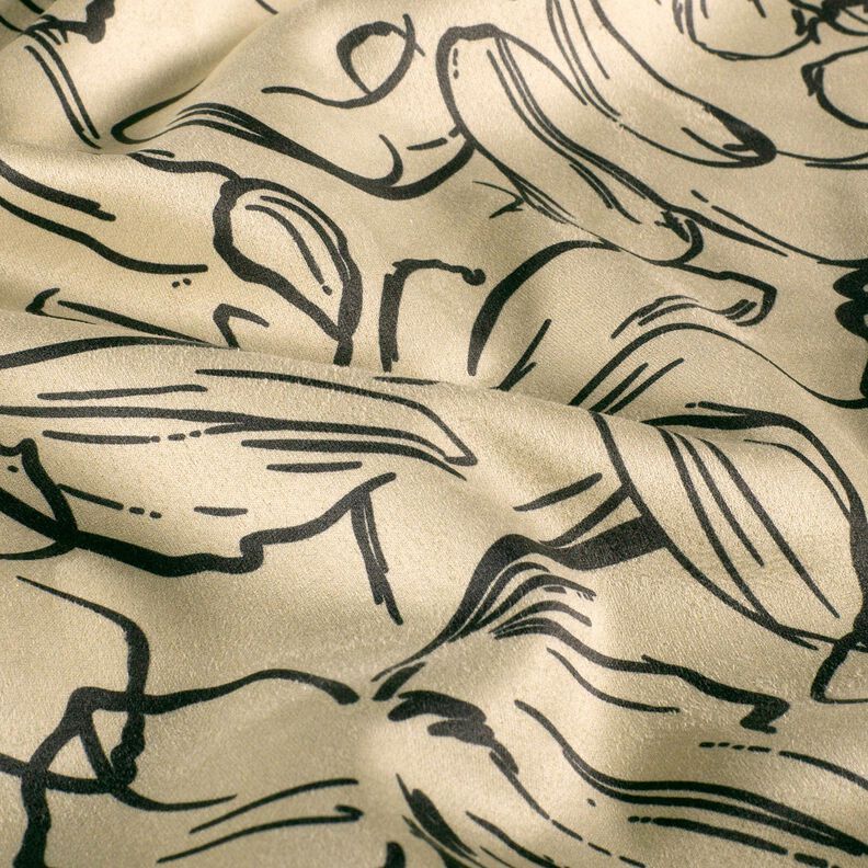 Terciopelo elástico con bocetos de flores – arena/negro,  image number 2