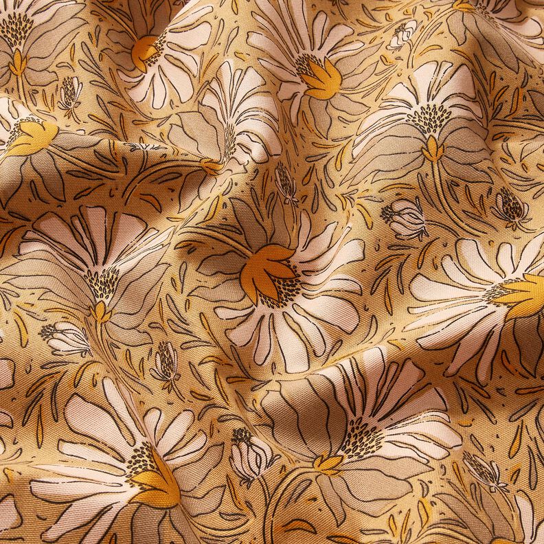 Tela decorativa Panama media Flores grandes &ndash; beige oscuro/amarillo curry,  image number 2