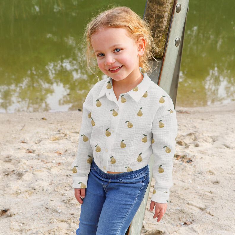 Muselina/doble arruga Pera Impresión digital | Poppy Fabrics – blanco/amarillo aceituna,  image number 5