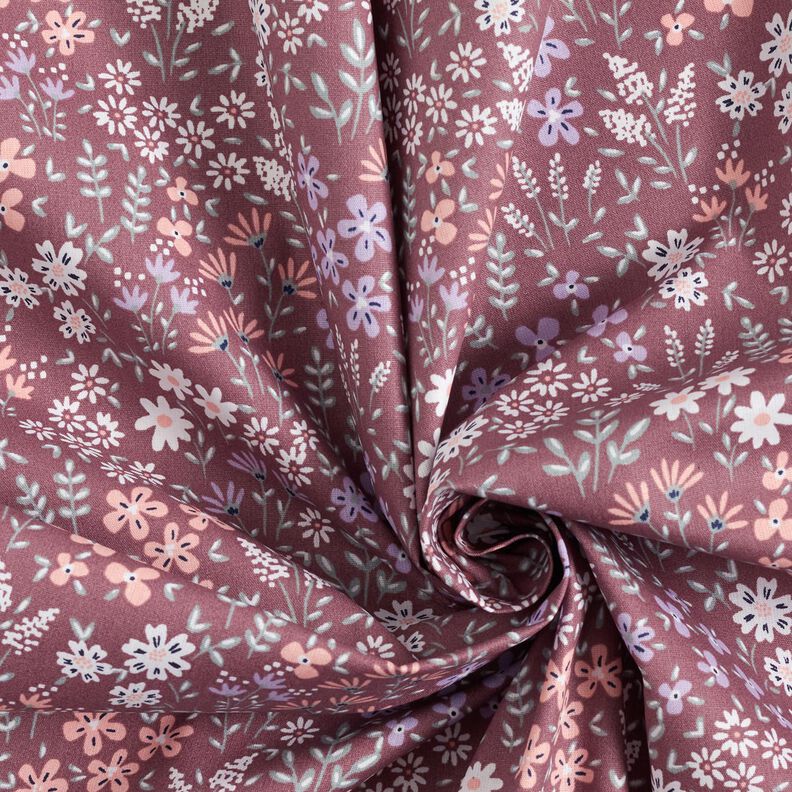 Algodón revestido Prado de flores de colores – rosa viejo oscuro/blanco,  image number 4