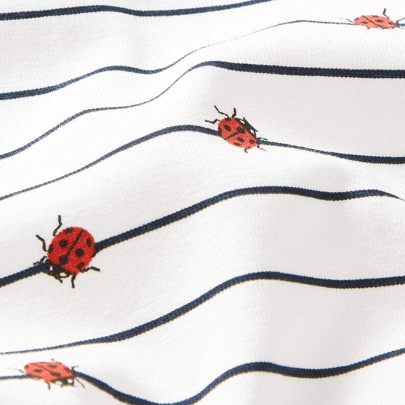 Tela de jersey de algodón Rayas y mariquitas – blanco lana,  image number 2