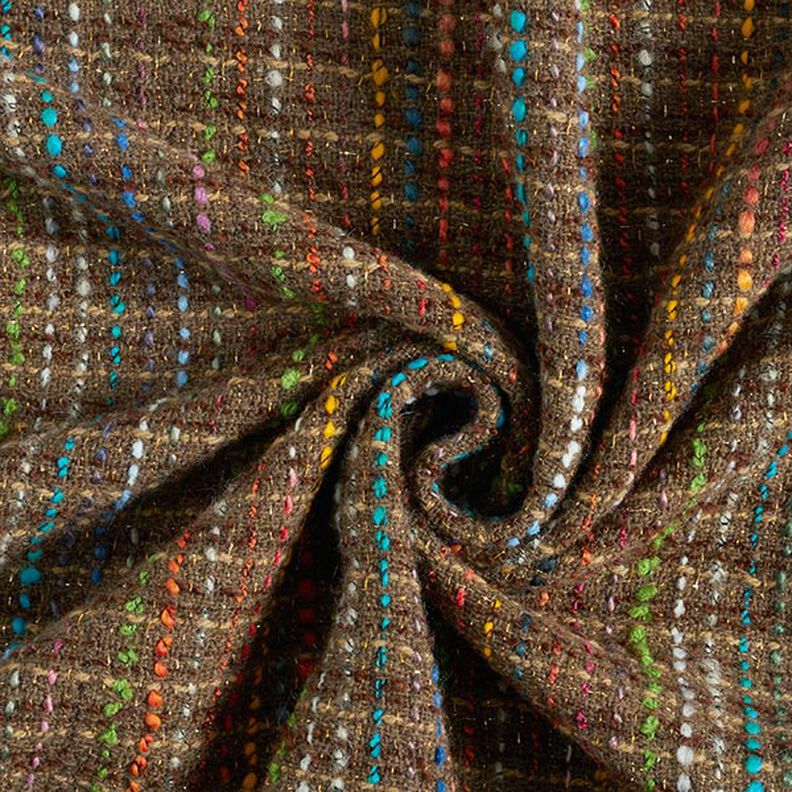 Mezcla de lana virgen bouclé a rayas de colores y lurex – marrón medio,  image number 5