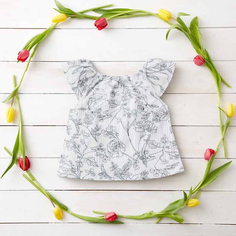 Muselina/doble arruga Prado de flores pintado – blanco/negro,  image number 5