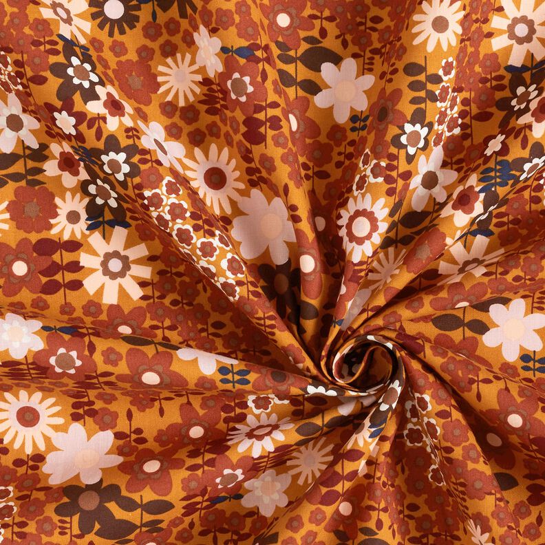 Popelina de algodón flores geométricas – amarillo curry/marrón oscuro,  image number 3