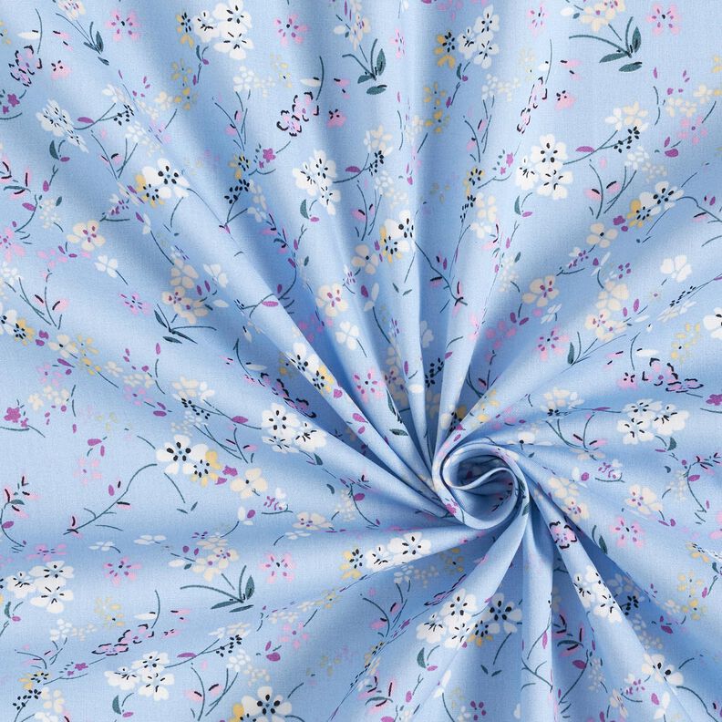 Popelina de algodón flores delicadas – azul claro/beige,  image number 3