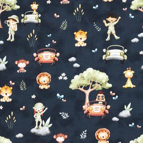 Tela de jersey de algodón Impresión digital Safari – azul noche/verde pastel, 